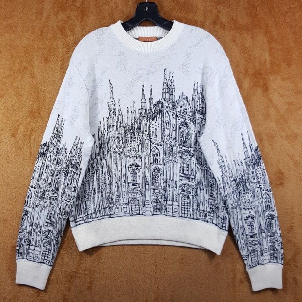 MISSONI Sweater Mens Small White Pullover Crew Milan Cathedral Jacquard $920